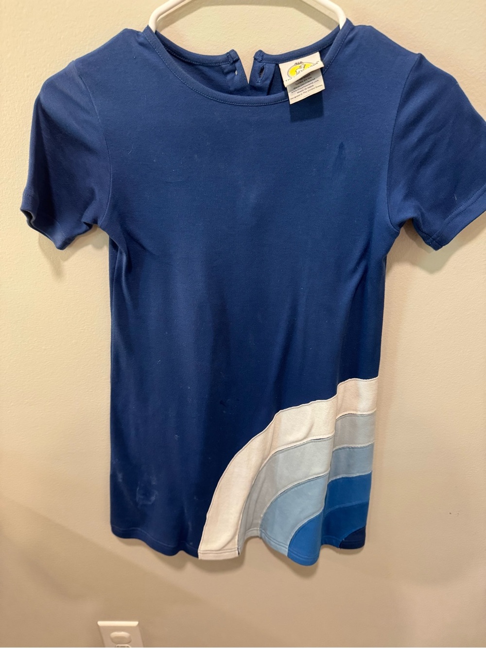 Little English Navy Short Sleeve Dress with Wave Panel Accents
